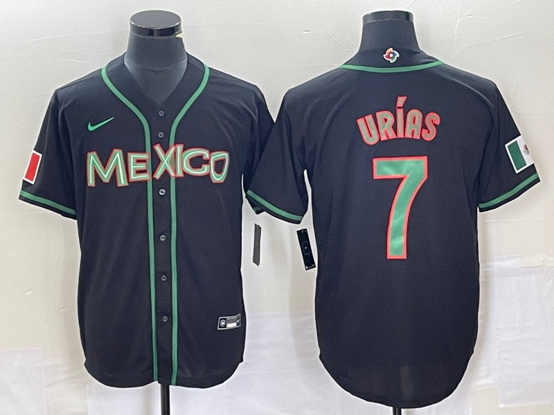 Men's Mexico Baseball #7 Julio Urías 2023 Black World Baseball With Patch Classic Stitched Jersey